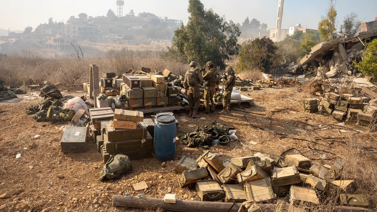 IDF troops inspecting destroyed Hezbollah underground command center in South Lebanon