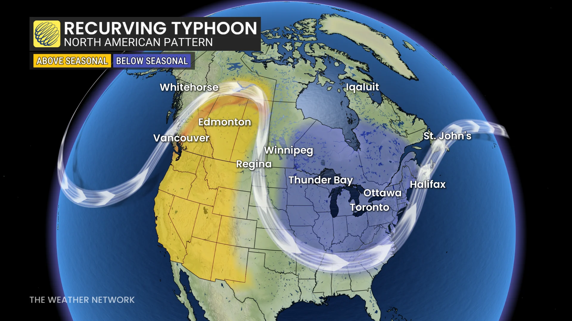 Recurving typhoon North America pattern