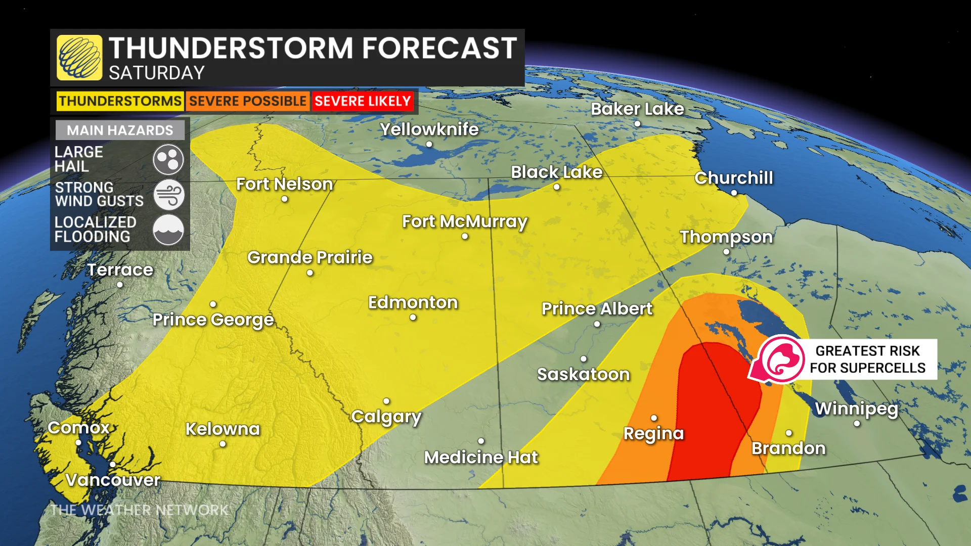 Prairies storm risk map Saturday