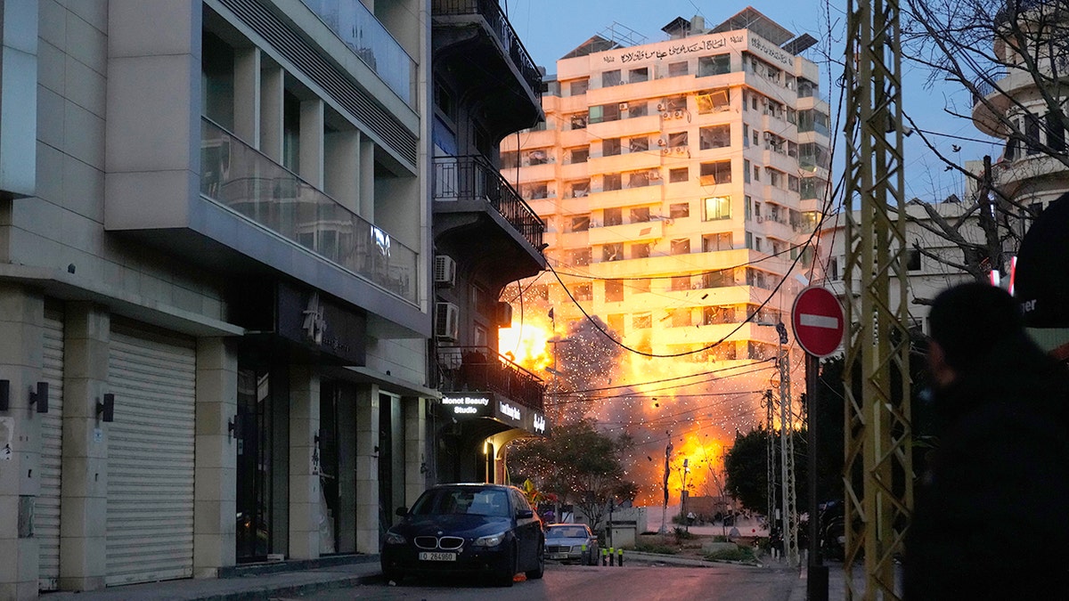 An explosion erupts from a building in central Beirut Lebanon