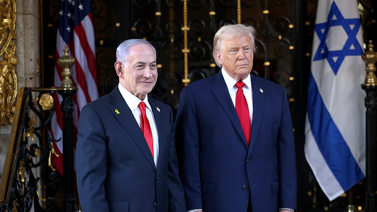 U.S. President Donald Trump welcoming Israeli Prime Minister Benjamin Netanyahu at Mar-a-Lago club.