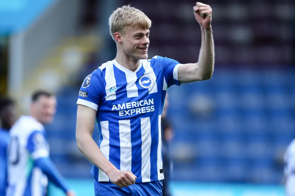 Jan Paul van Hecke celebrates a Brighton win
