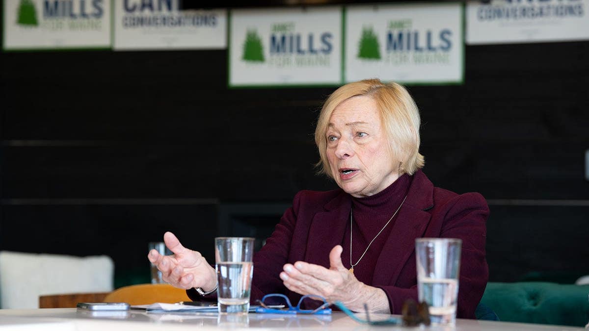 Janet Mills speaking during a roundtable discussion in Westbrook, Maine