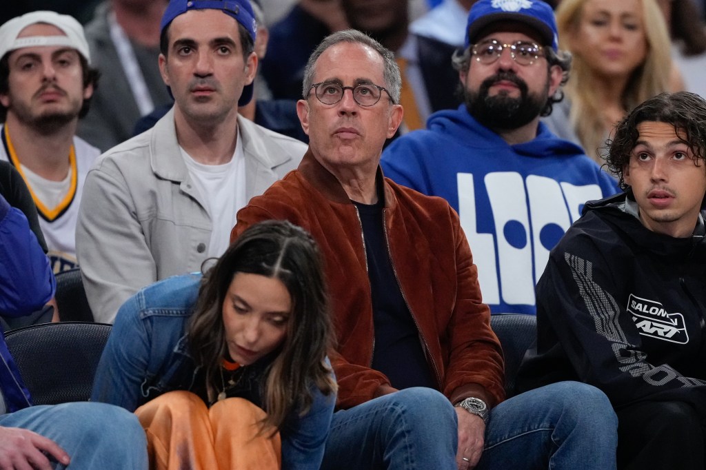 Jerry Seinfeld watches the second half of Game 4 of the NBA Finals.