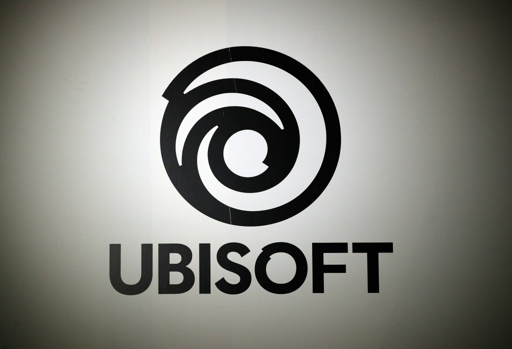 Ubisoft logo, with the word "UBISOFT" in black capital letters beneath a black spiral design on a white background.