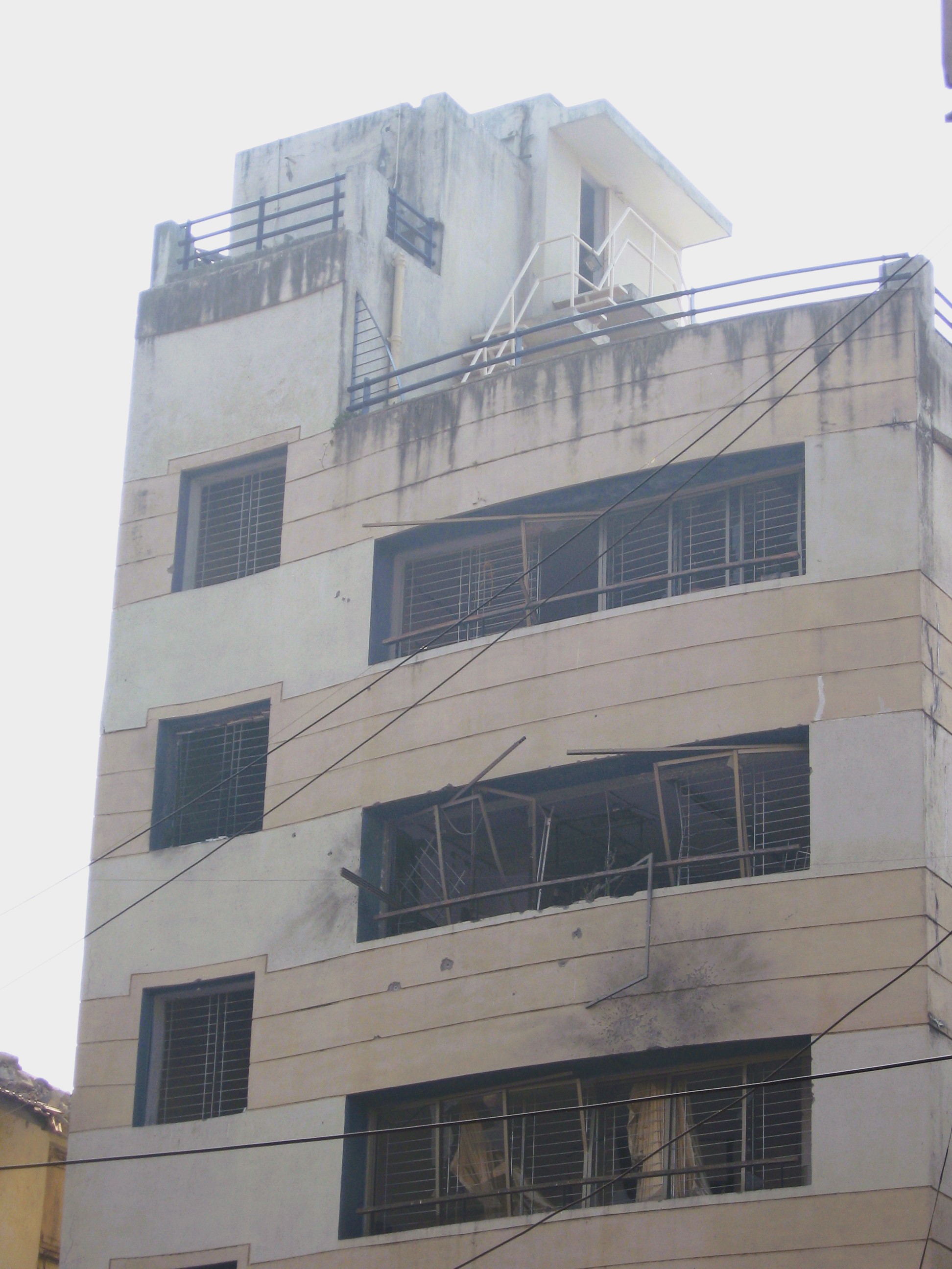 The front view of the Nariman House in Mumbai, India, one month after the terrorist attacks in November 2008. Credit: Nicholas (Nichalp) via Wikimedia Commons.