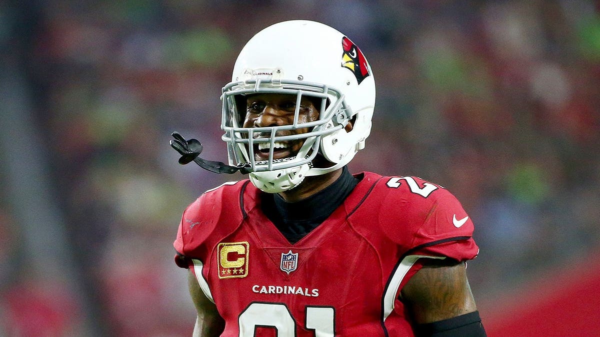 Arizona Cardinals Patrick Peterson laughing on the field at State Farm Stadium in Glendale, Ariz.