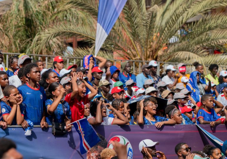 Cape Verde national soccer team fans react as they watch a World Cup group stage match against Spain, in Praia, Cape Verde, June 15, 2026. REUTERS/Danilson Sequeira