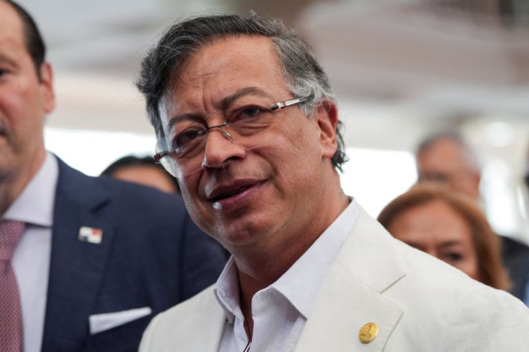 Colombia's outgoing president Gustavo Petro arrives to attend a meeting of heads of state and government to commemorate the bicentennial of the 1826 Amphictyonic Congress of Panama, at the Bolivar Palace in Panama City, Panama, June 22, 2026. REUTERS/Enea Lebrun