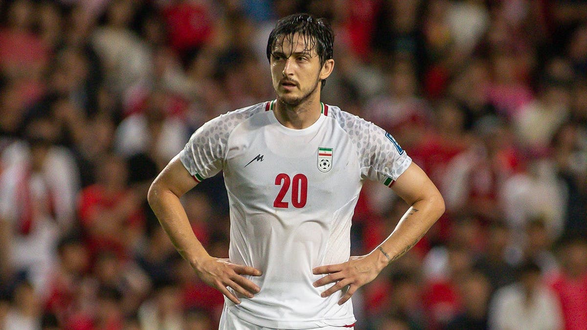 Sardar Azmoun reacting during a soccer match at Hong Kong Stadium
