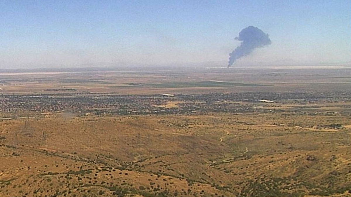 Smoke rising from Edwards Air Force Base after a B-52 bomber crash