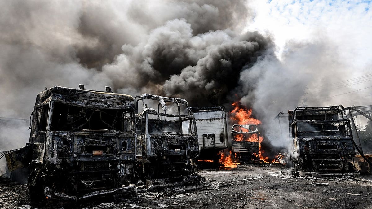 Fire and smoke in Zaporizhzhia, Ukraine, on June 25, 2026