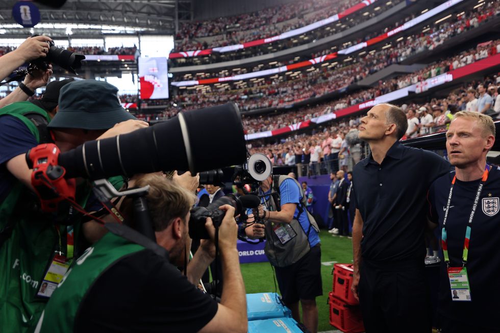 Thomas Tuchel had cameras in his face as England players sung the national anthem prior to their World Cup win over Croatia