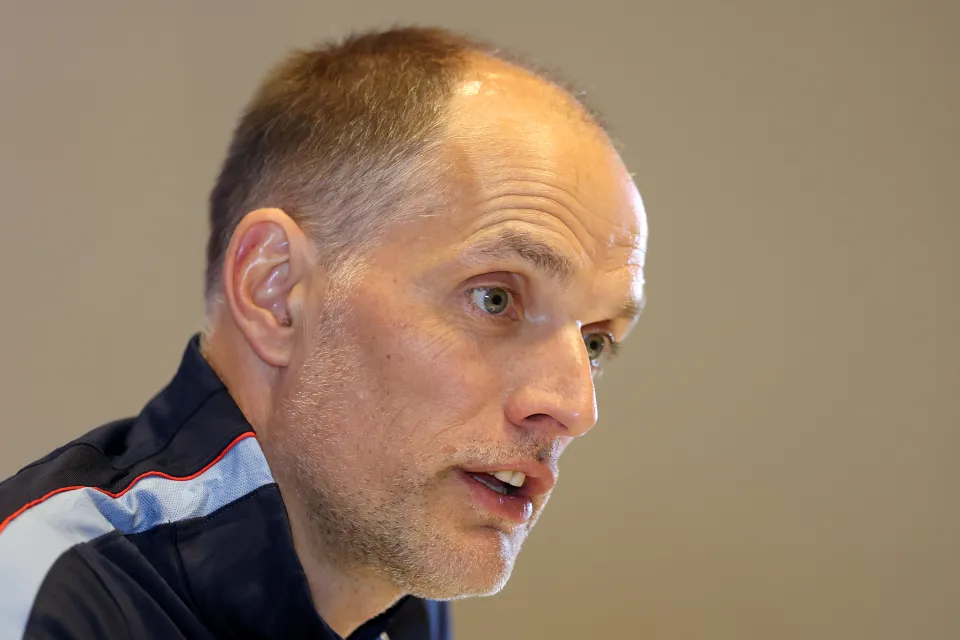 England head coach Thomas Tuchel speaking in a press conference.