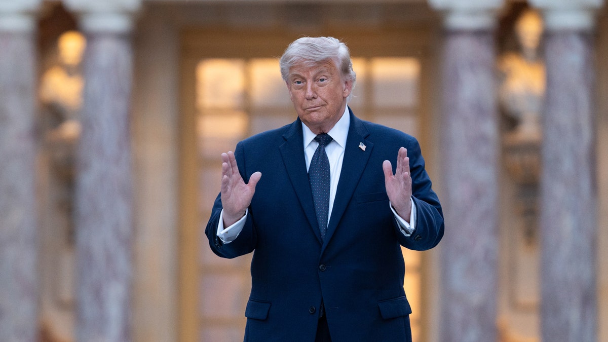President Donald Trump arrives at the Versailles Palace in Versailles, France.