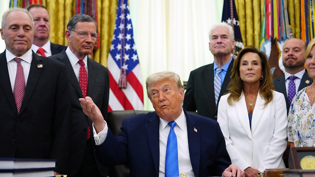 President Donald Trump gesturing