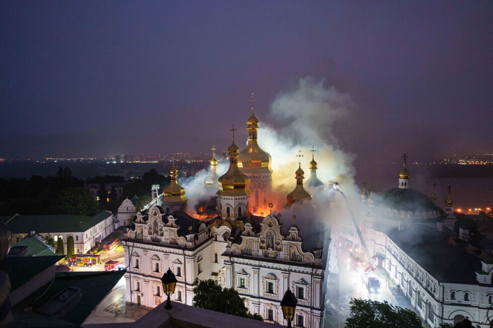 Large-scale Russian attack sparks fire at historic monastery and other sites in Ukraine, in photos