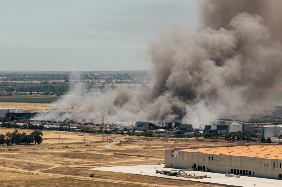 Firefighters battle huge Tracy, California, medical equipment warehouse fire for 3rd day