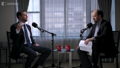 U.S. Vice President JD Vance speaks to The New York Times columnist Ross Douthat in this screengrab from the "Interesting Times" podcast. Credit: The New York Times U.S. Vice President JD Vance speaks to The New York Times columnist Ross Douthat in this screengrab from the "Interesting Times" podcast.