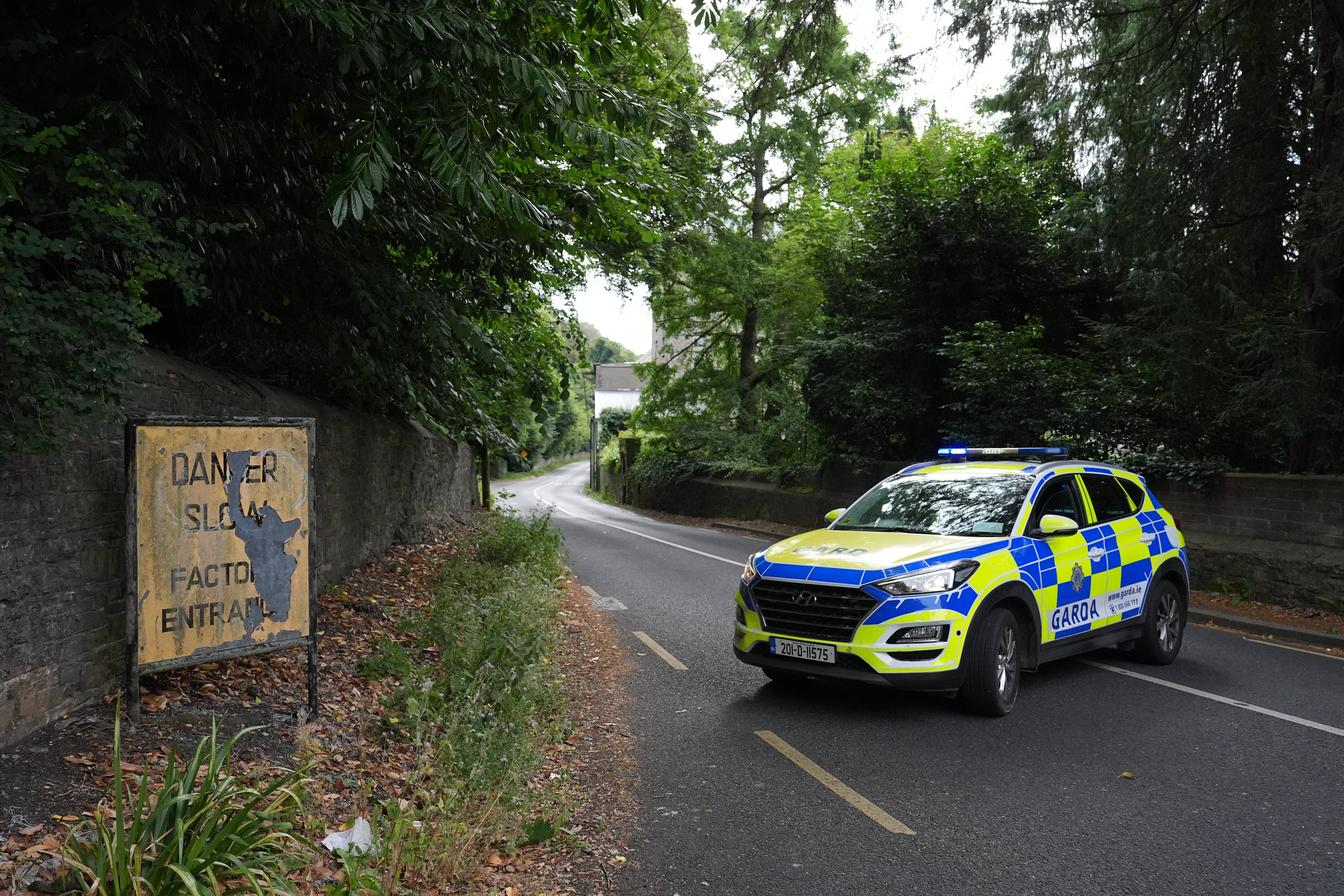 A police car stationed near the scene where Hansard was killed in a motorbike crash