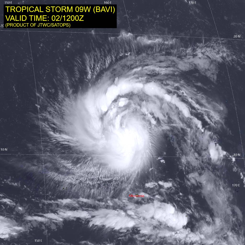 A satellite image of Tropical Storm Bavi