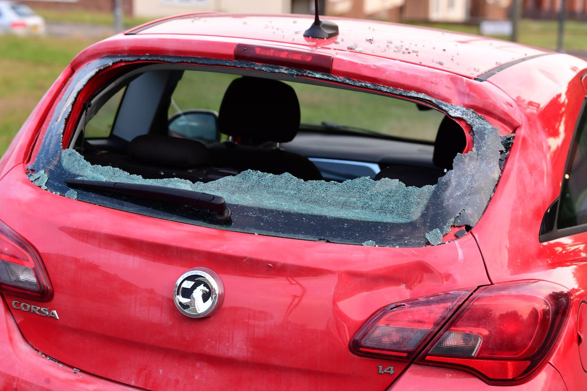 Vauxhall Corsa with shattered rear windscreen on Kirkstone Avenue
