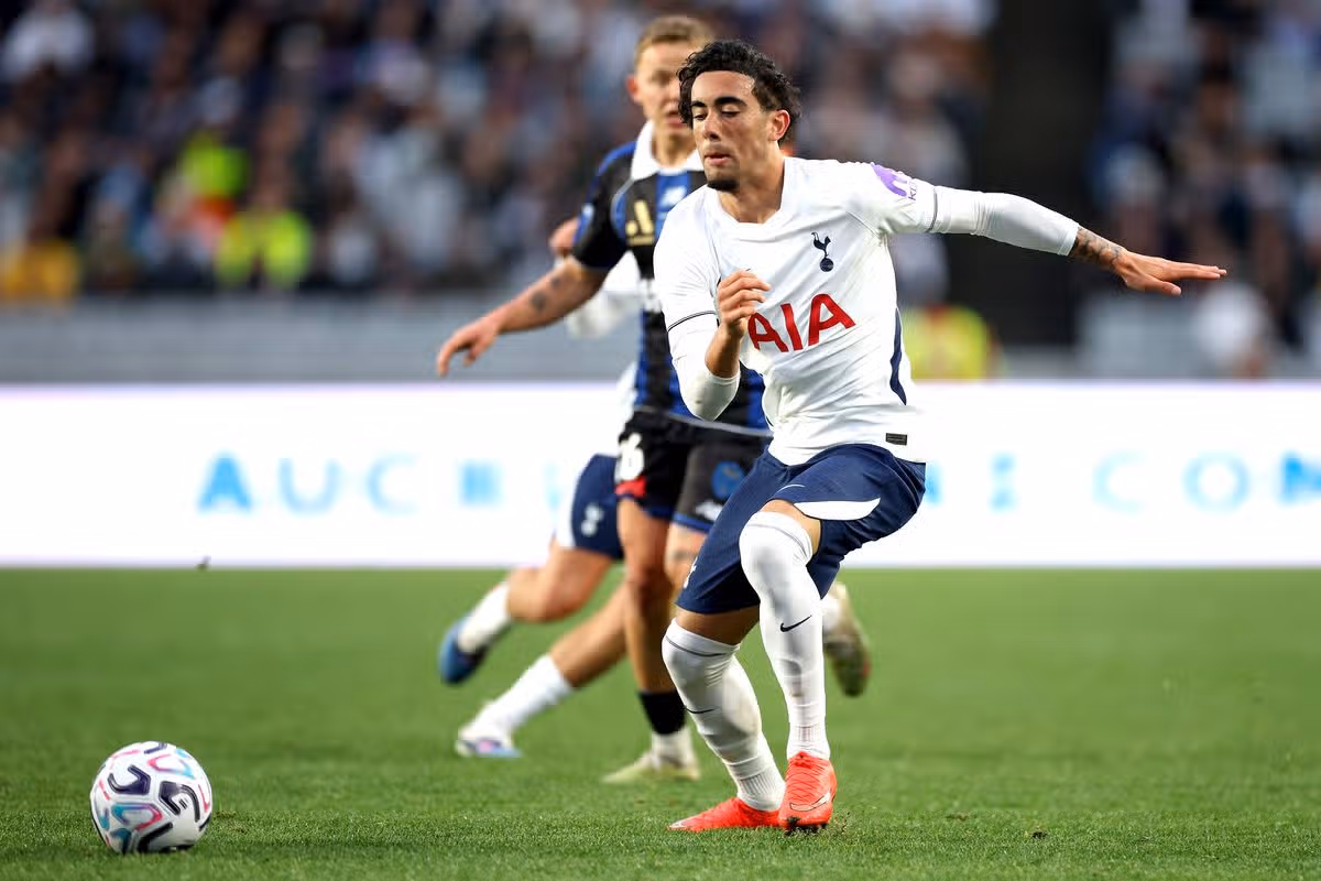 Luca Williams-Barnett in action during the pre-season friendly match between Auckland FC and Tottenham Hotspur at Eden Park