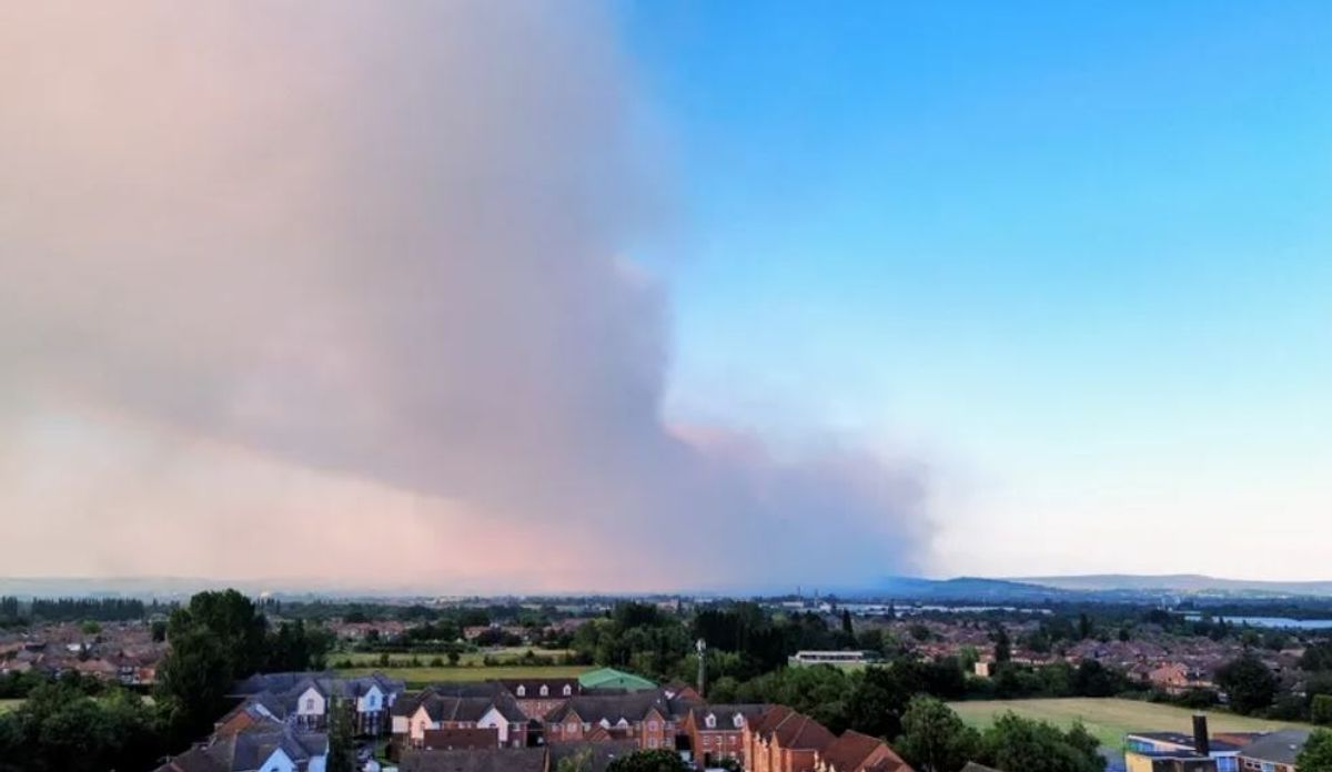 Smoke seen from Reddish amid the fire at Dovestones