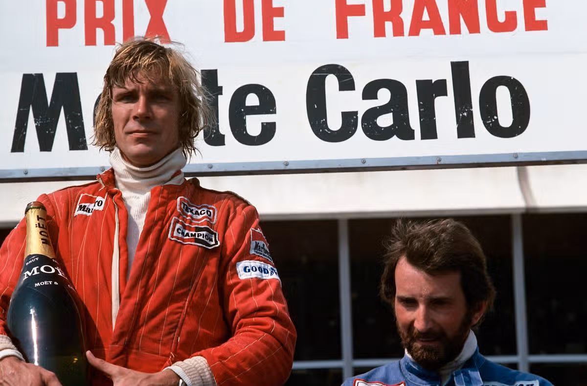James Hunt, John Watson, Grand Prix of France, Paul Ricard, 04 July 1976. (Photo by Bernard Cahier/Getty Images)