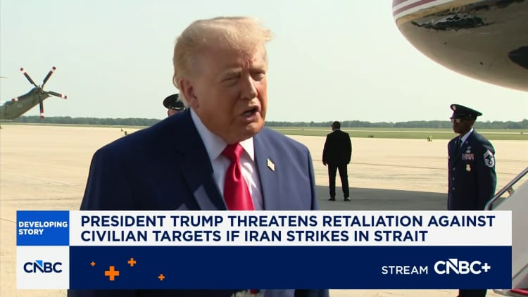 President Trump threatens retaliation against civilian targets if Iran strikes in Strait
