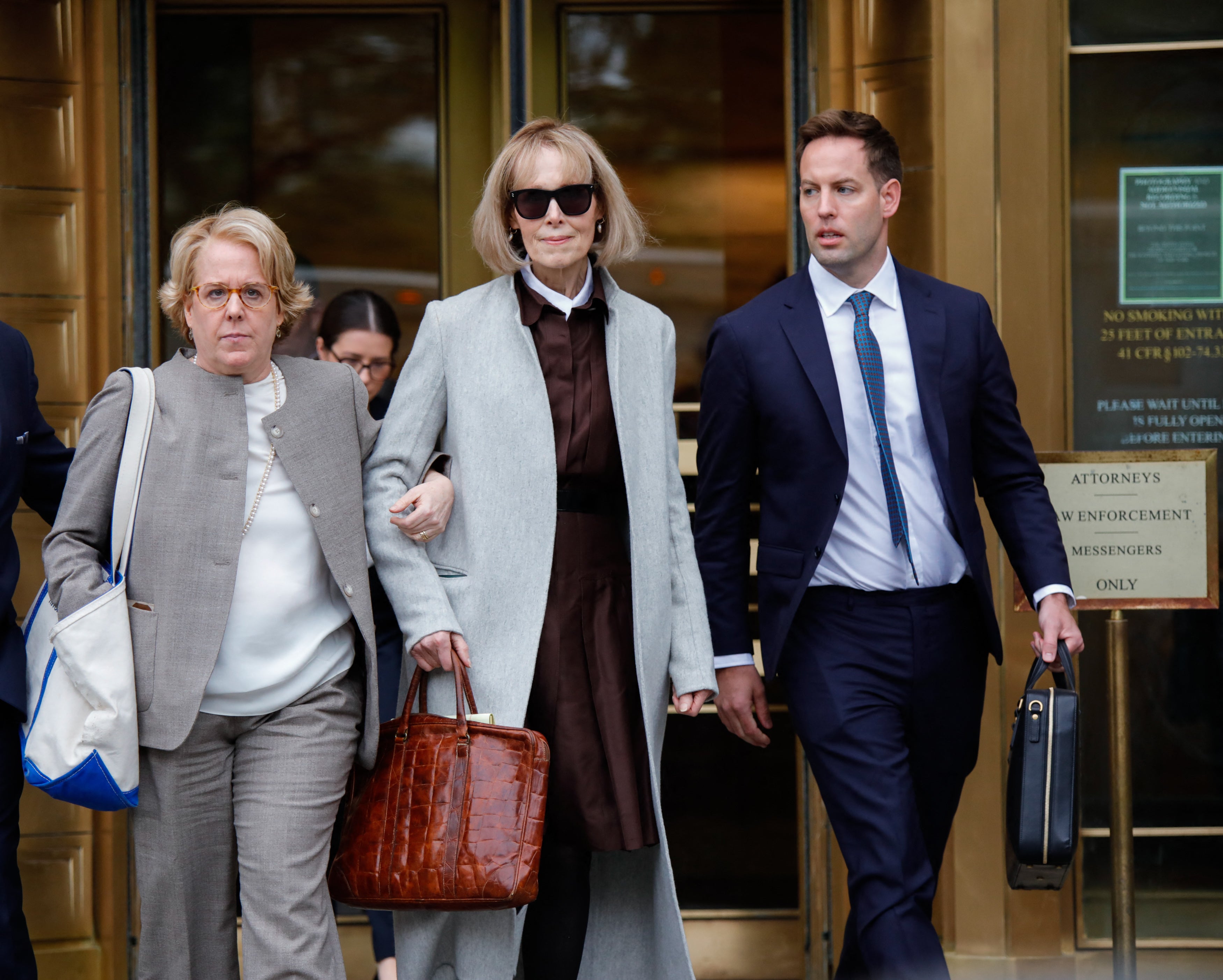 Carroll (pictured center) with her attorney Roberta Kaplan (pictured left) during the 2023 sexual abuse and defamation trial