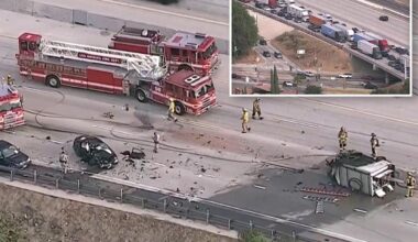 Horrifying footage shows chaos moments after massive pile up on 210 Freeway