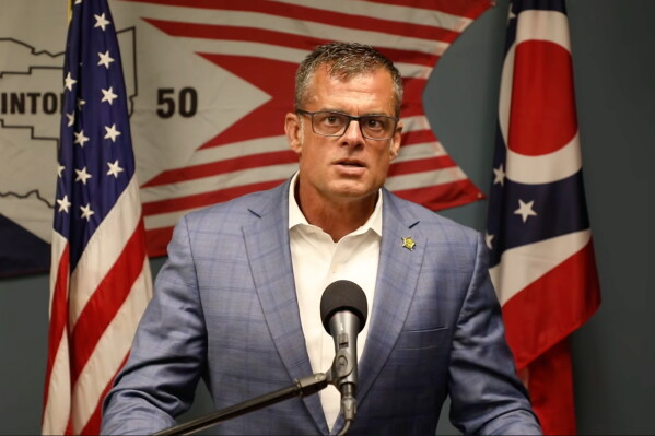 This image taken from video released by the Office of Ohio Attorney General Andy Wilson shows Wilson speaks during a press conference Tuesday, June 30, 2026. (Office of Ohio Attorney General Andy Wilson via AP)