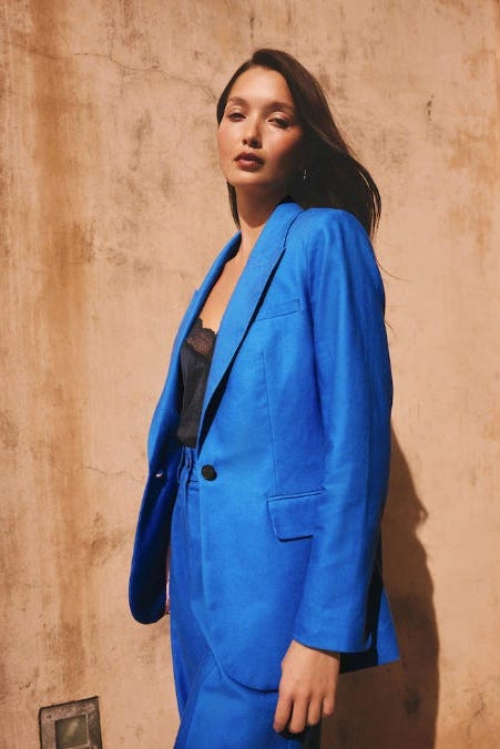 Cobalt Blue Linen Rich Single Breasted Blazer