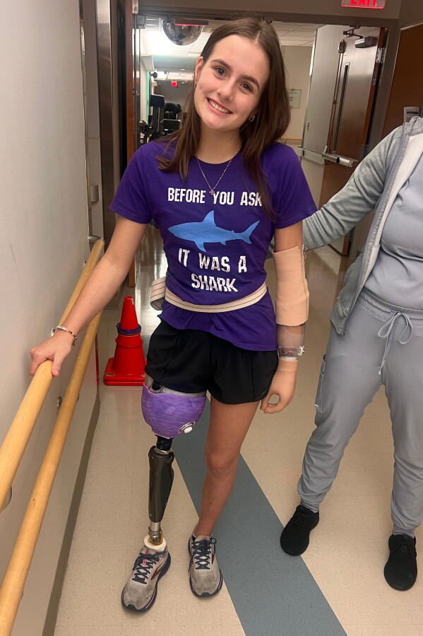 This undated photo courtesy of the Gribbin family shows Lulu Gribbin, who lost her hand and part of her leg in a shark attack off the coast of Florida in 2024. (Courtesy of Gribbin family)