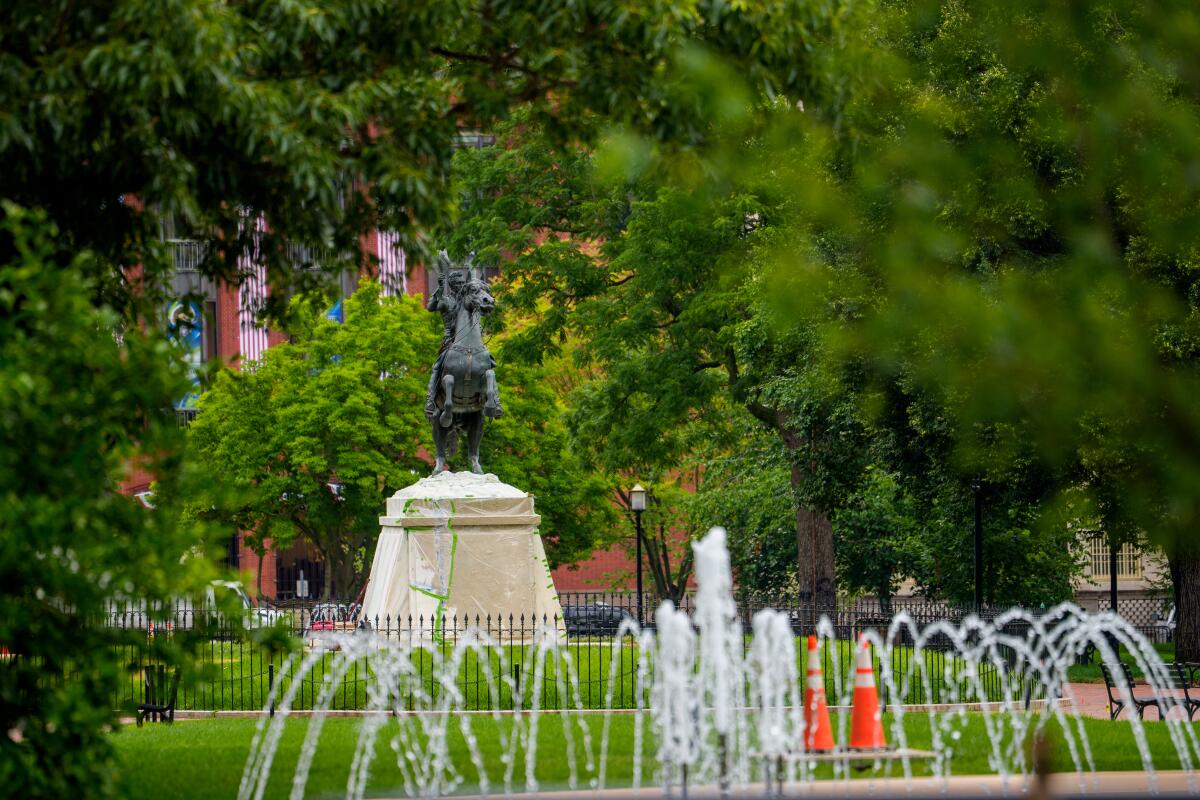 A fountain in a park.