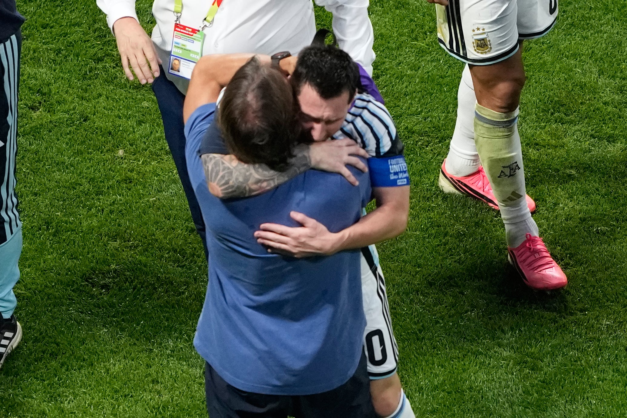 Argentina's coach and captain shared an emotional embrace after their World Cup win over Egypt