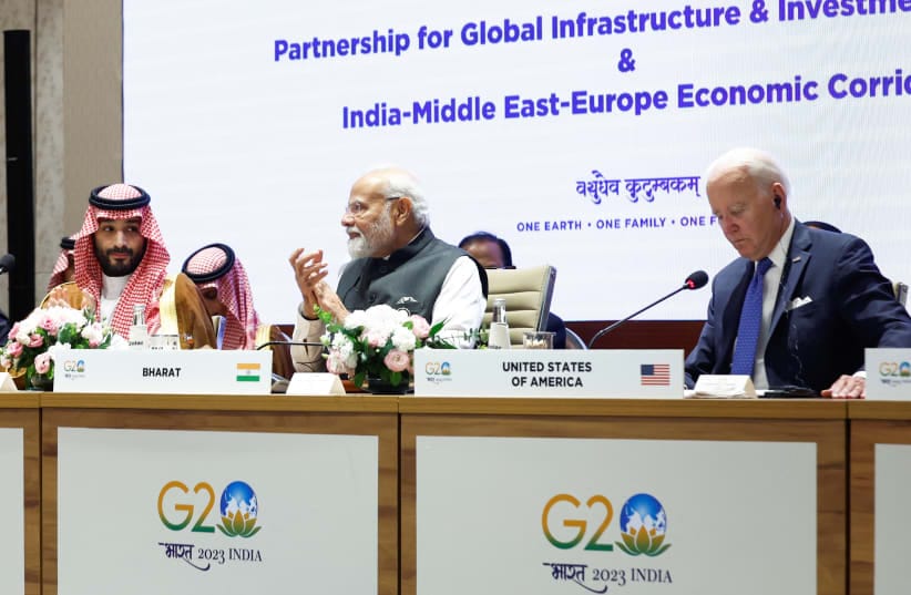  Saudi Arabian Crown Prince Mohammed bin Salman Al Saud, Indian Prime Minister Narendra Modi and U.S. President Joe Biden attend Partnership for Global Infrastructure and Investment event on the day of the G20 summit in New Delhi, India, September 9, 2023. 