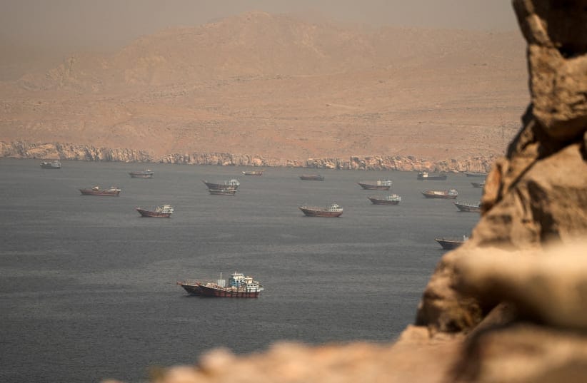 Vessels at the Strait of Hormuz, as seen from Musandam, Oman, June 18, 2026