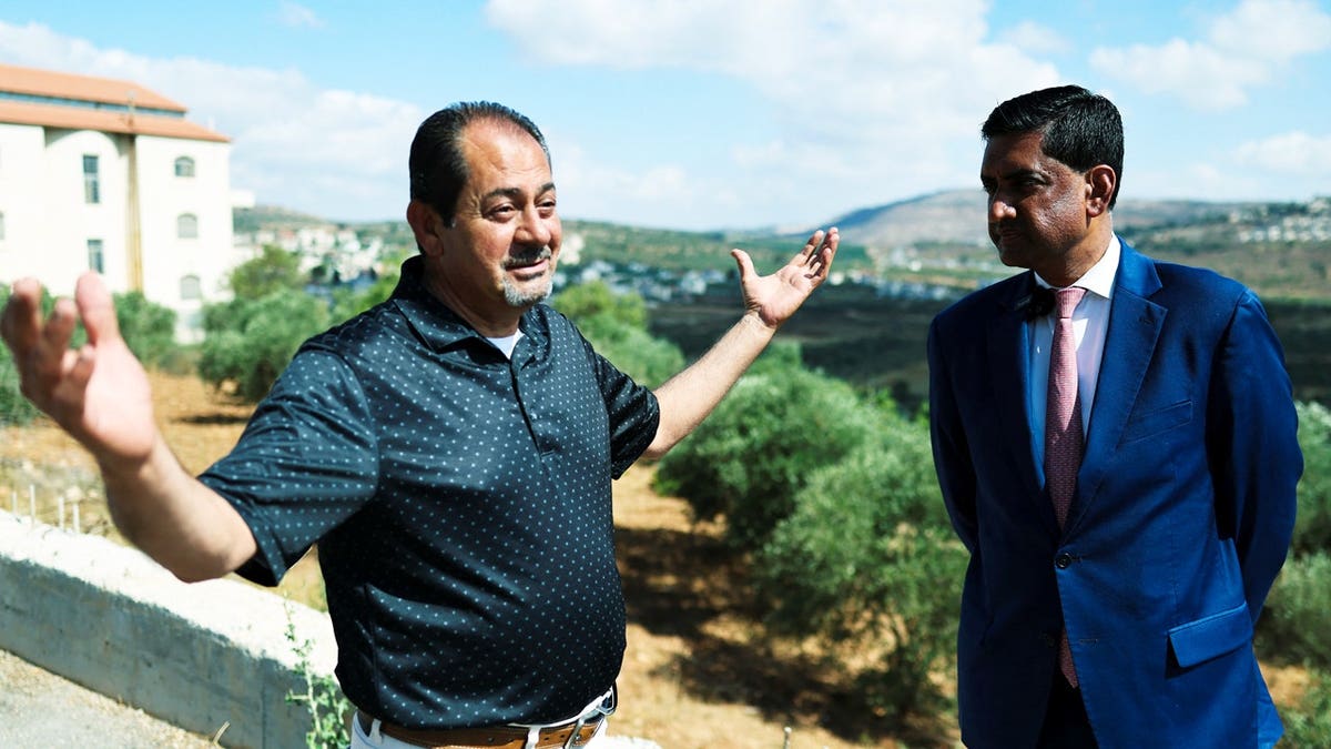 U.S. Representative Ro Khanna (D-CA) speaks with a Palestinian resident of Turmus Ayya, near Ramallah, during a visit in the Israeli-occupied West Bank, July 9, 2026.
