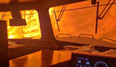 Watch: Freight train carrying combustible products caught in Canadian wildfires