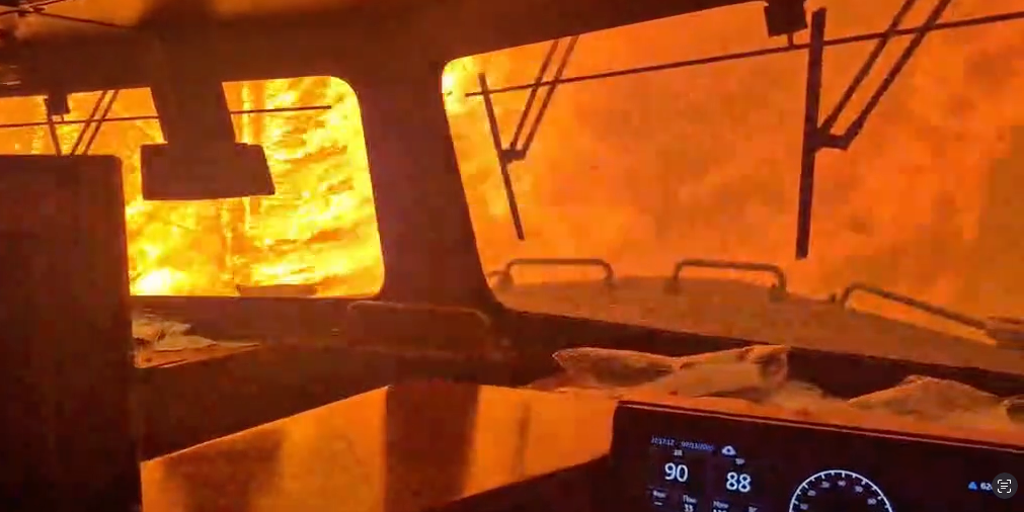 Watch: Freight train carrying combustible products caught in Canadian wildfires
