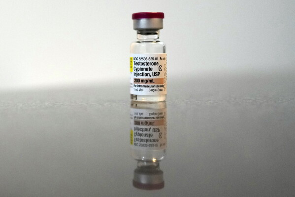 A vial of testosterone cypionate in Columbus, Ohio, on Jan. 18, 2024. (AP Photo/Carolyn Kaster, File)