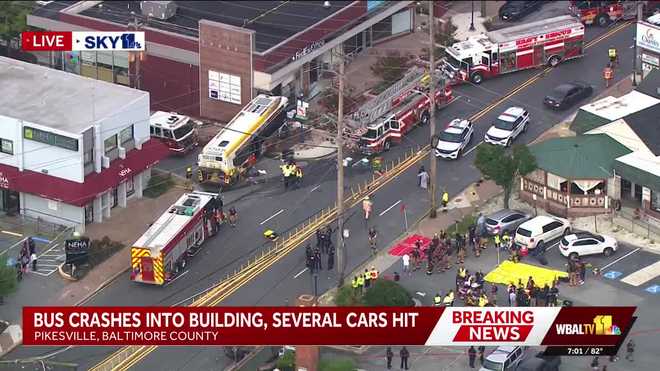 Bus crashes into building on Reisterstown Road in Pikesville, dozens injured bus crashes into building on reisterstown road in pikesville, dozens injured
