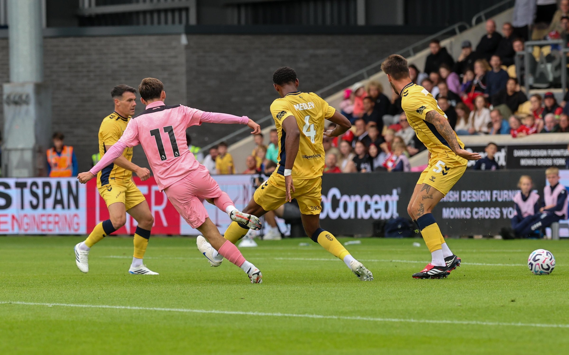 YORK, ENGLAND - JULY 18: Chris Rigg of Sunderland scores the second goal during the Pre-season friendly match between York City and Sunderland at LNER Community Stadium on July 18, 2026 in York, England. (Photo by Ian Horrocks/Sunderland AFC via Getty Images)