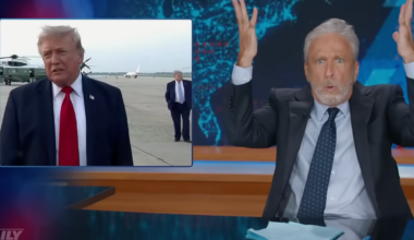 ‘Back-up Trump’? Jon Stewart ponders mysterious lookalike standing behind president on tarmac