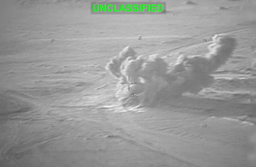 Smoke rises from an explosion at an unknown location, during what US Central Command (CENTCOM) says are strikes on Iran, in this still image taken from a handout video released on July 19, 2026.