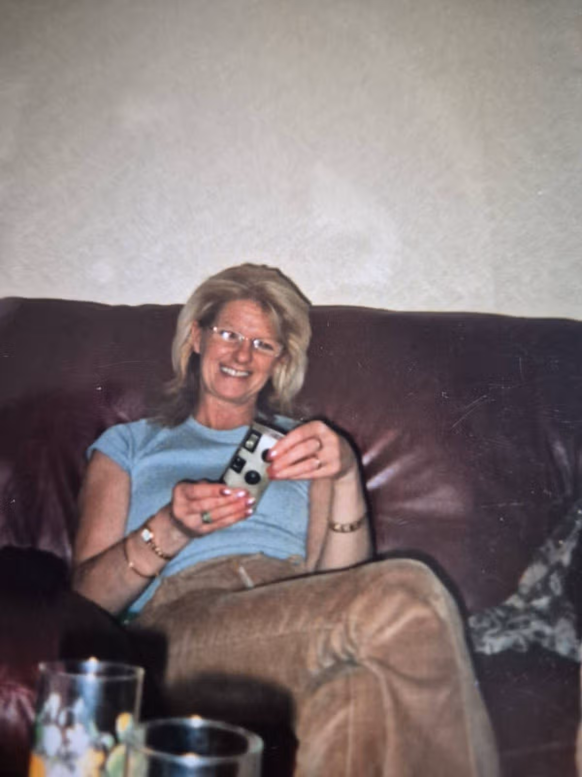 A woman sat on a sofa