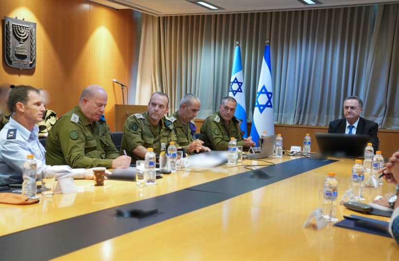 Defense Minister Israel Katz in a meeting with high-ranking IDF officials.