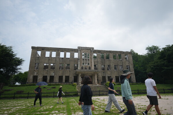 Former North Korean Worker's Party building is seen near the civilian control line in Cheorwon, South Korea, Thursday, July 16, 2026. (AP Photo/Lee Jin-man)